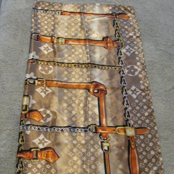 Flower Clover Monogram Scarf, Brown Tan, Large - Picture 6 of 7